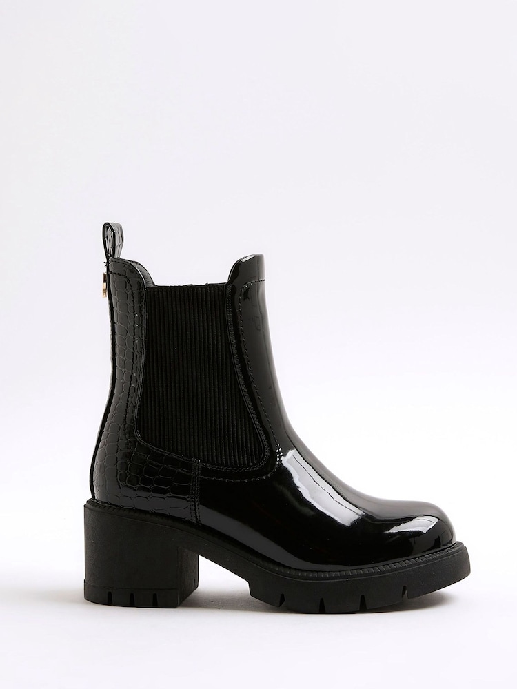 River Island Black Patent Heart Print Heeled Chelsea Boots - Image 1 of 5