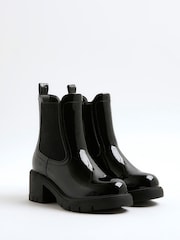 River Island Black Patent Heart Print Heeled Chelsea Boots - Image 2 of 5