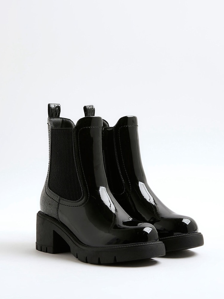 River Island Black Patent Heart Print Heeled Chelsea Boots - Image 2 of 5