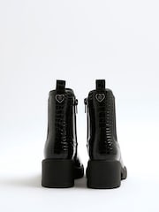 River Island Black Patent Heart Print Heeled Chelsea Boots - Image 3 of 5