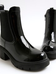 River Island Black Patent Heart Print Heeled Chelsea Boots - Image 4 of 5