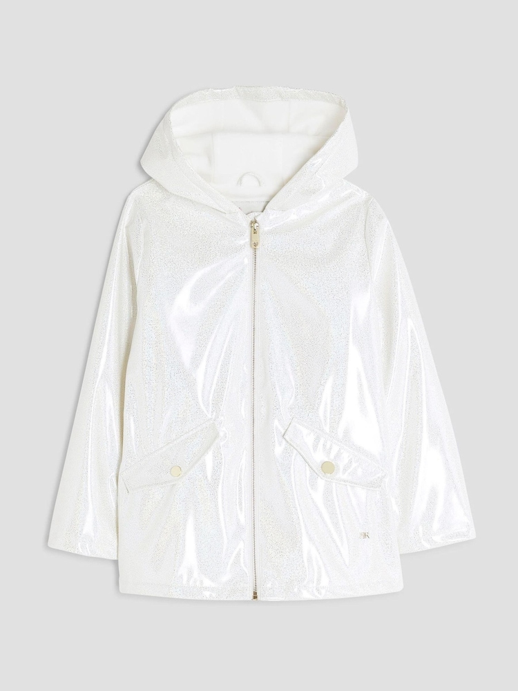 River Island White Girls Glitter Rainmac Coat - Image 1 of 5 River Island White Girls Glitter Rainmac Coat - Image 1 of 5