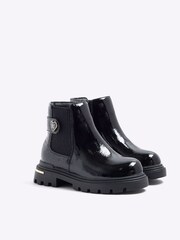 River Island Black Girls Patent Heart Print Strap Chelsea Boots - Image 2 of 5