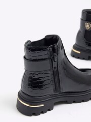 River Island Black Girls Patent Heart Print Strap Chelsea Boots - Image 5 of 5