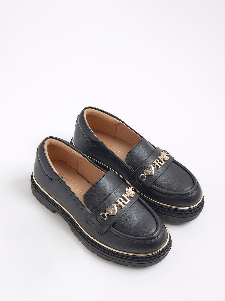 River Island Black Girls Flower Chain Loafers - Image 1 of 4 River Island Black Girls Flower Chain Loafers - Image 1 of 4