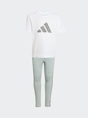 adidas White Animal T-Shirt and Leggings Little Kids Set - Image 6 of 8