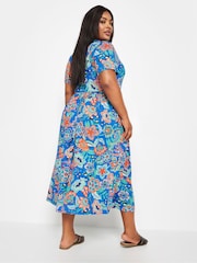 Yours Curve Blue Floral Print Midi Smock Dress - Image 3 of 5