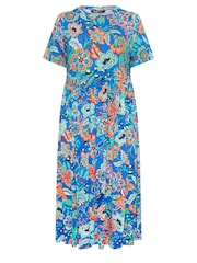 Yours Curve Blue Floral Print Midi Smock Dress - Image 5 of 5
