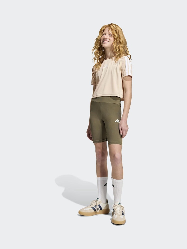 adidas Brown Train Essentials 3-Stripes T-Shirt and Bike Short Set Kids - Image 1 of 8