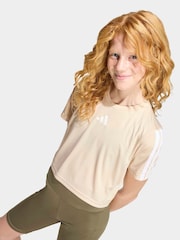 adidas Brown Train Essentials 3-Stripes T-Shirt and Bike Short Set Kids - Image 5 of 8