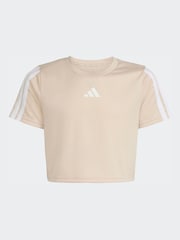 adidas Brown Train Essentials 3-Stripes T-Shirt and Bike Short Set Kids - Image 7 of 8