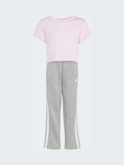 وردي - adidas 3-Stripes Baby T-Shirt and Jogger Little Kids Set - صورة 6 من 10