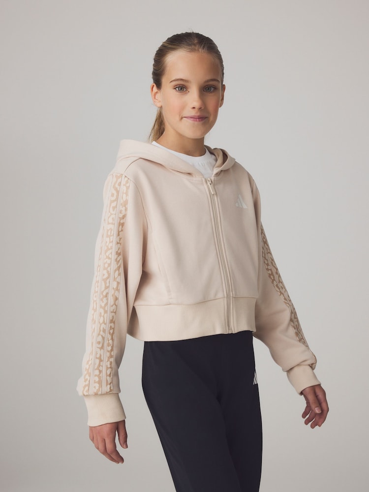 adidas Brown Animal Zip Crop Hoodie - Image 1 of 7