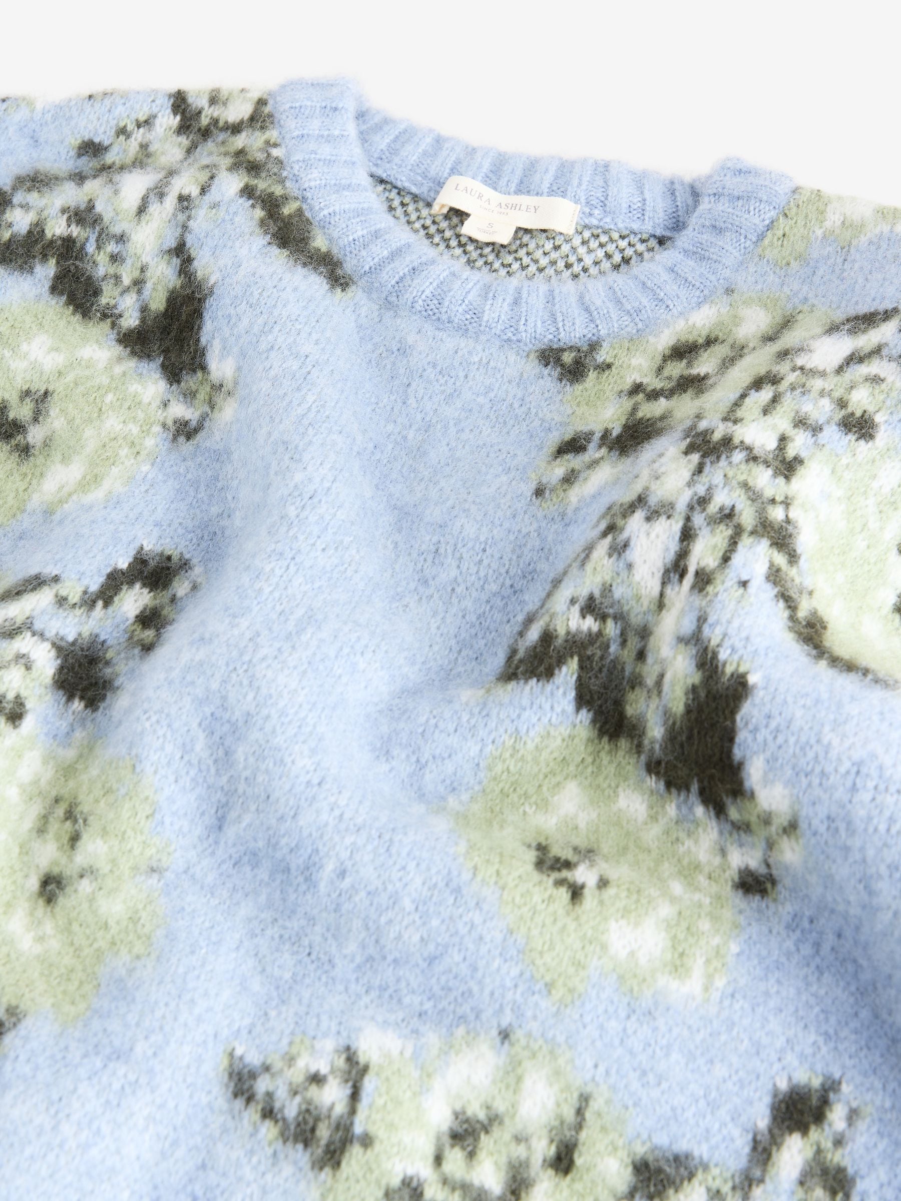 Buy Laura Ashley Blue Blurred Floral Jacquard Oversized Crew Knit