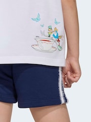 adidas Originals White Disney Alice in Wonderland T-Shirt and Shorts Little Kids Set - Image 5 of 8