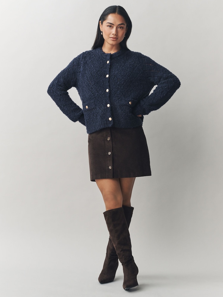 Laura Ashley Navy Boucle Cardigan - Image 1 of 10 Laura Ashley Navy Boucle Cardigan - Image 1 of 10