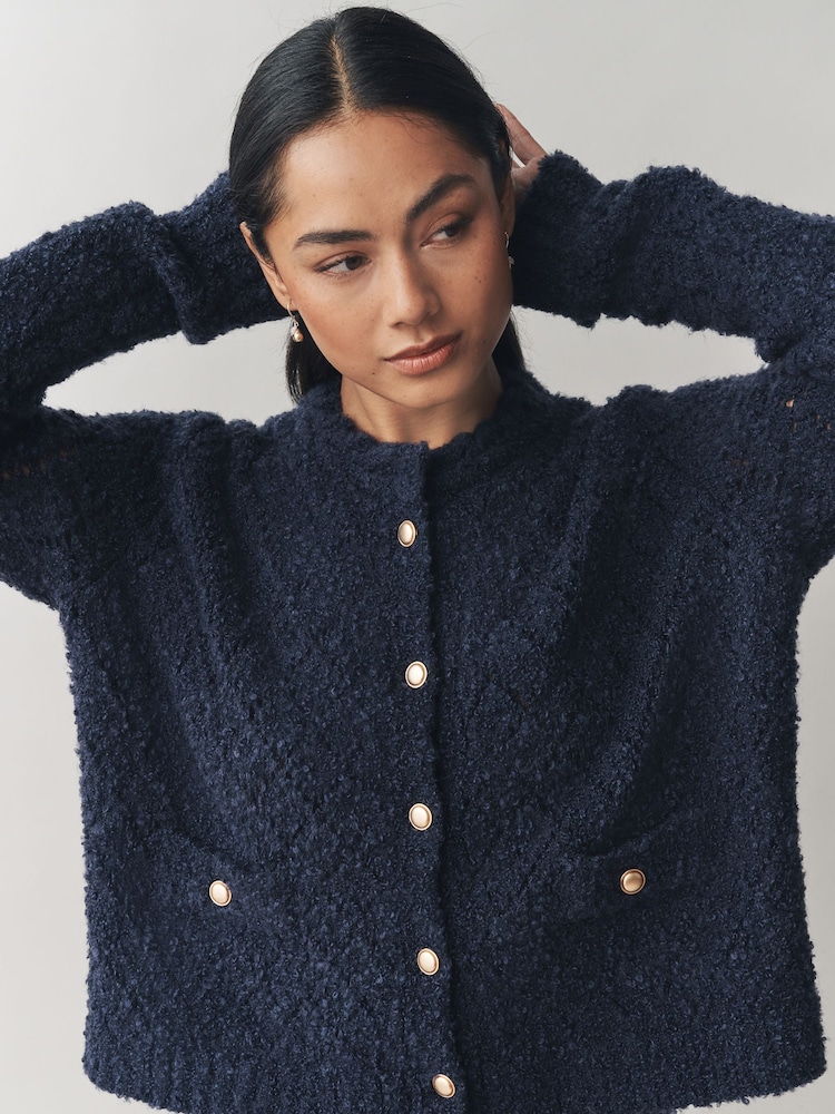 Laura Ashley Navy Boucle Cardigan - Image 10 of 10 Laura Ashley Navy Boucle Cardigan - Image 10 of 10