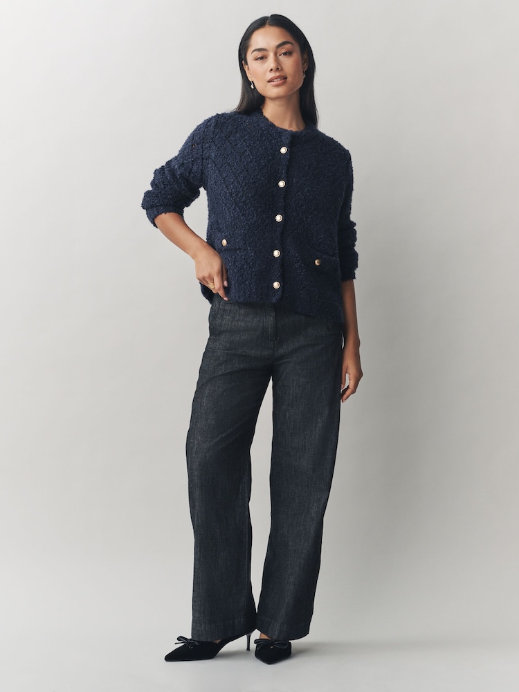 Laura Ashley Navy Boucle Cardigan - Image 2 of 10 Laura Ashley Navy Boucle Cardigan - Image 2 of 10