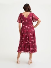 Scarlett & Jo Red Victoria Wine Rose Angel Sleeve Mesh Long Midi Dress - Image 2 of 4