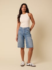 Nobodys Child Blue Relaxed Cut Off Shorts - Image 1 of 5