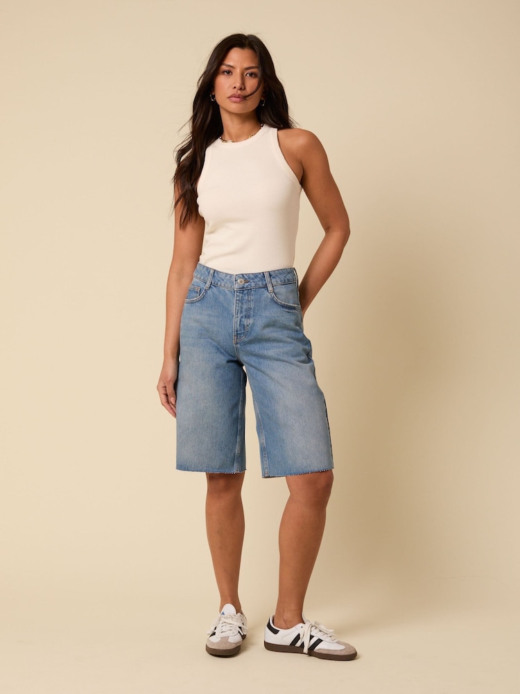 Nobodys Child Blue Relaxed Cut Off Shorts - Image 1 of 5