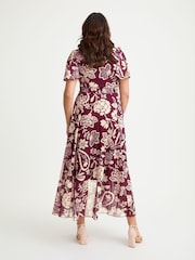 Scarlett & Jo Red Tilly Wine Print Angel Sleeve Sweetheart Dress - Image 2 of 4
