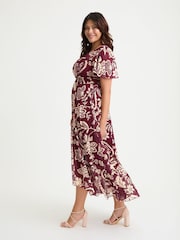 Scarlett & Jo Red Tilly Wine Print Angel Sleeve Sweetheart Dress - Image 4 of 4