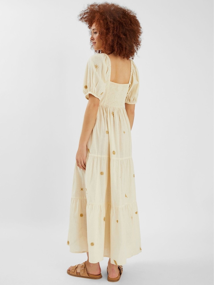 Accessorize Natural Embroidered Puff Sleeve Maxi Dress - Image 1 of 4 Accessorize Natural Embroidered Puff Sleeve Maxi Dress - Image 1 of 4