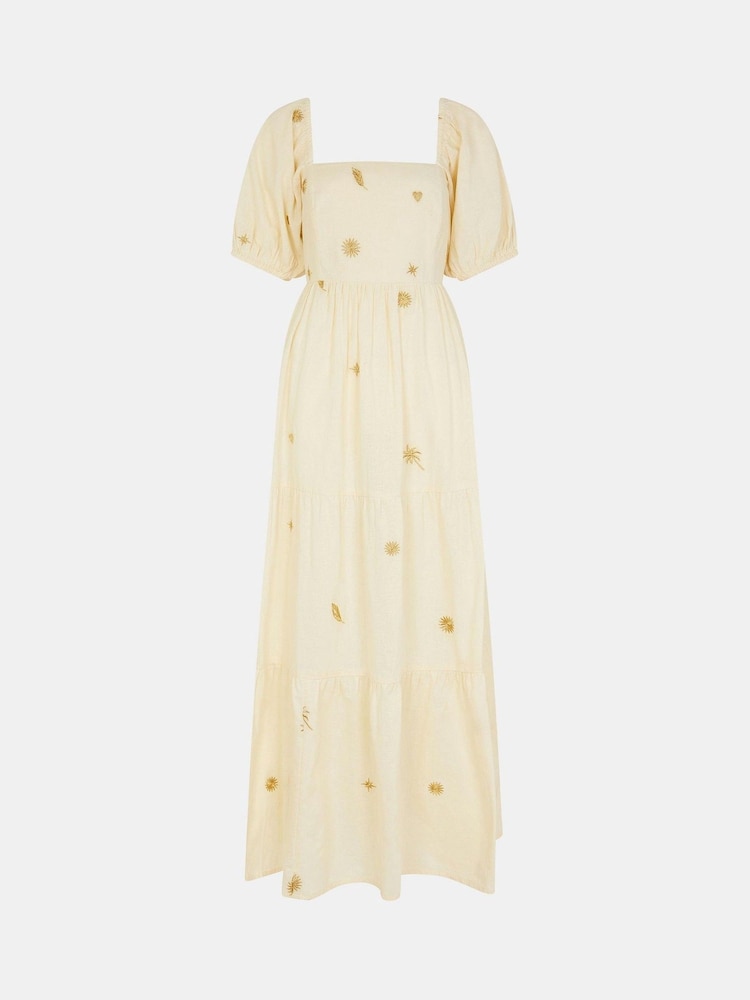 Accessorize Natural Embroidered Puff Sleeve Maxi Dress - Image 4 of 4 Accessorize Natural Embroidered Puff Sleeve Maxi Dress - Image 4 of 4