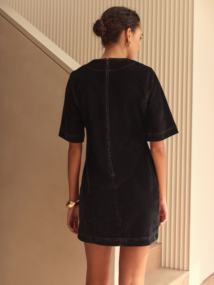 Black N. Premium Flocked Denim Mini T-Shirt Dress - Image 2 of 7