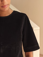 Black N. Premium Flocked Denim Mini T-Shirt Dress - Image 3 of 7