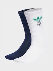 adidas Originals White/Blue Football Embroidered Crew Socks 2 Pack - Image 1 of 3