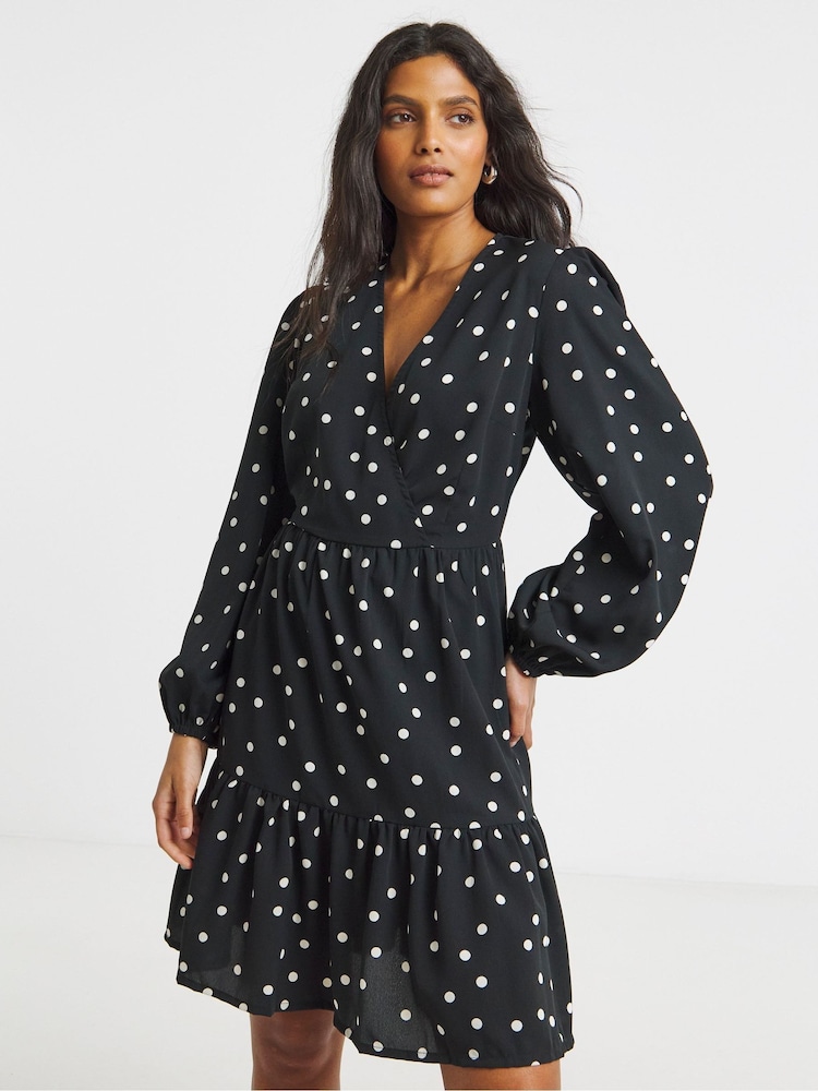 Simply Be Black Long Sleeve Wrap Smock Dress - Image 1 of 4