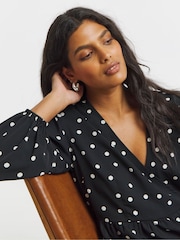 Simply Be Black Long Sleeve Wrap Smock Dress - Image 3 of 4