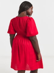 Simply Be Red Shirred Linen Skater Dress - Image 2 of 4