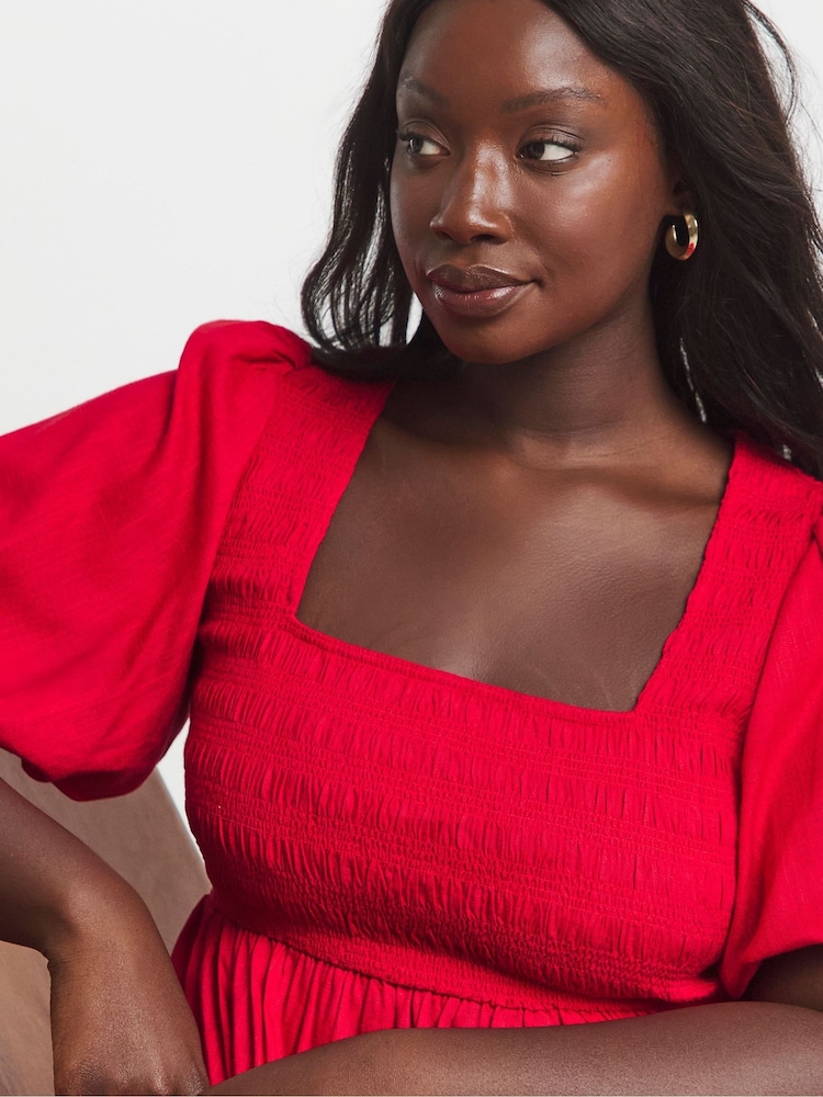 Buy Simply Be Red Shirred Linen Skater Dress from Next USA Buy Simply Be Red Shirred Linen Skater Dress from Next USA