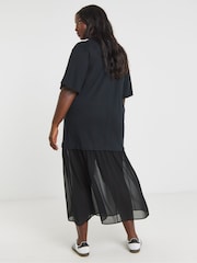 Simply Be Black 2 In 1 T-Shirt Sheer Hem Midi Dress - Image 2 of 4