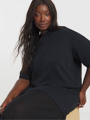 Simply Be Black 2 In 1 T-Shirt Sheer Hem Midi Dress - Image 4 of 4
