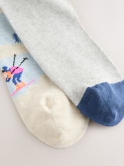 Grey/Blue Ski Scenic Pattern Socks 2 Pack - Image 5 of 5