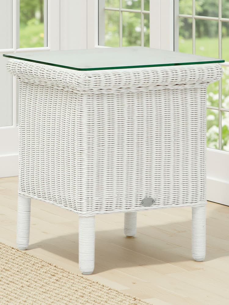 Laura Ashley White Wash Rattan Side Table - Image 1 of 3