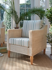 Laura Ashley Luxford Stripe Duck Egg Bamburgh Indoor Rattan Lounge Chair - Image 1 of 2