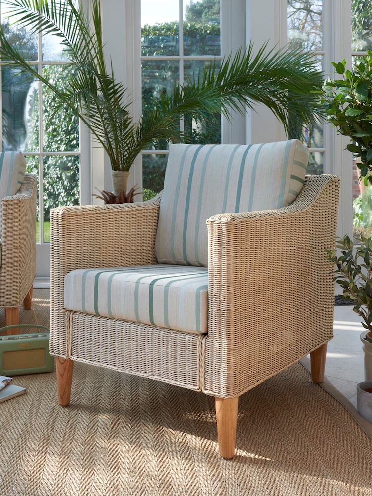 Laura Ashley Luxford Stripe Duck Egg Bamburgh Indoor Rattan Lounge Chair - Image 1 of 2