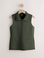 Khaki Green Smart Button Up Knitted Waistcoat - Image 1 of 3