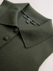 Khaki Green Smart Button Up Knitted Waistcoat - Image 3 of 3