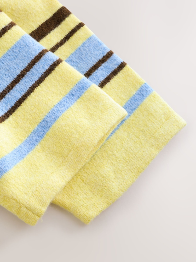 Yellow/Blue Stripe Supersoft Knitted Long Sleeve Polo Top - Image 3 of 3 Yellow/Blue Stripe Supersoft Knitted Long Sleeve Polo Top - Image 3 of 3