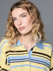 Yellow/Blue Stripe Supersoft Knitted Long Sleeve Polo Top - Image 5 of 8