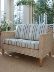 Laura Ashley Luxford Stripe Duck Egg Bamburgh Indoor Rattan Sofa - Image 1 of 2