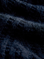 Navy Blue Stitchy Knitted Zip Up Collar Cardigan - Image 3 of 3