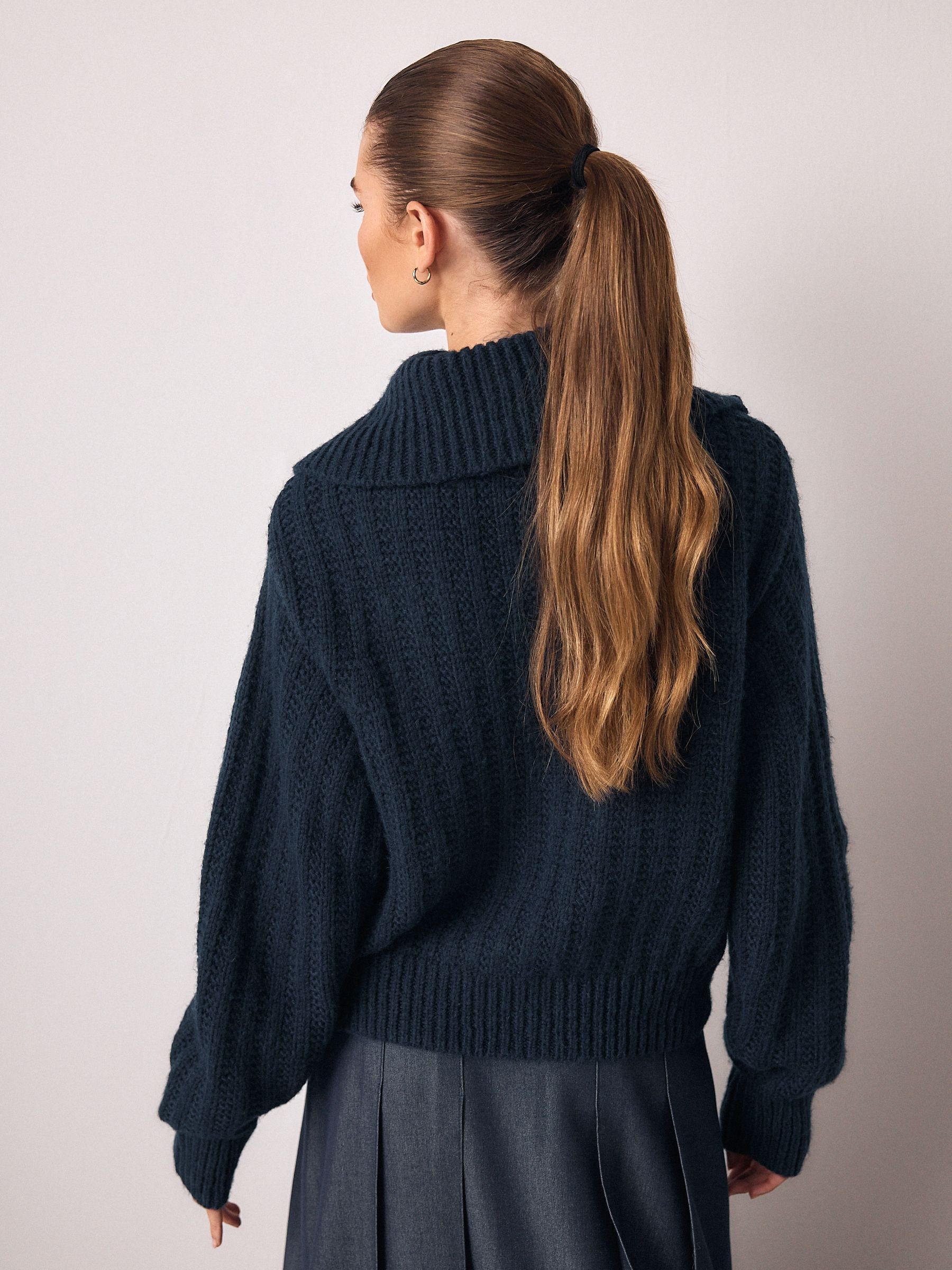 Buy Navy Blue Stitchy Knitted Zip Up Collar Cardigan from Next USA