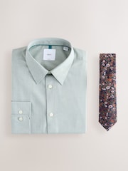 Green / Floral Regular Fit Shirt And Tie Set - Image 7 of 9